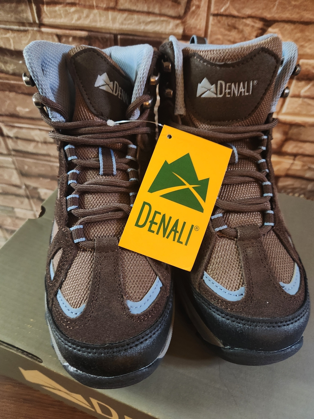 Womens Brown Hiking Boots with Light Blue Accents